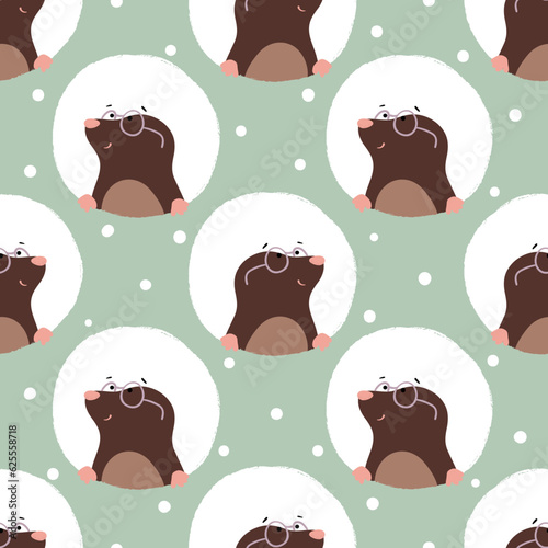 Cute moles seamless pattern. Polka dot vector illustration. Baby print