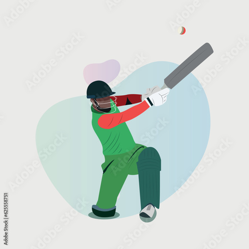 illustration of a batsman playing cricket on the field in colorful background.