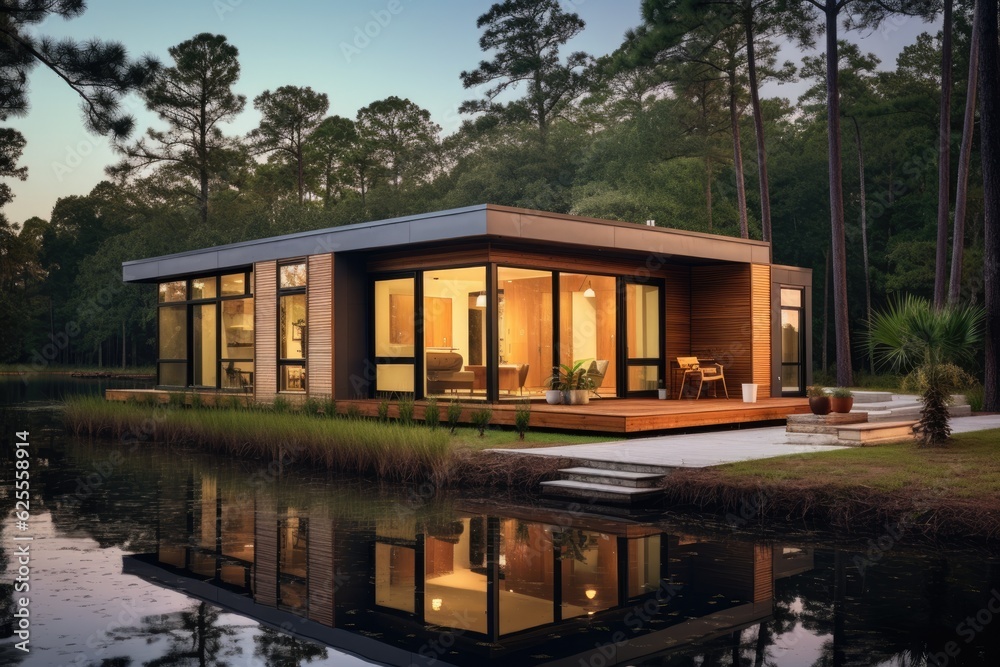 A picture showcasing a prefabricated home built in Florida, USA. A picture showcasing a prefabricated home built in Florida, USA.