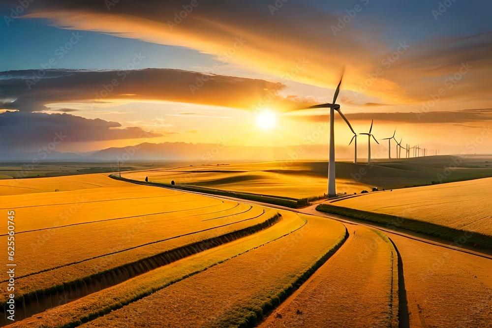 wind turbine in sunset - Generative AI wind turbine in sunset - Generative AI