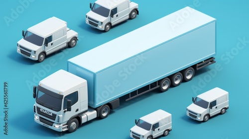 2D Cargo Transports. Cargo trucks. Semi Truck. Playful cartoon Trailer trucks sticker Illustrations in minimalist detailed style. Made With Generative AI. 