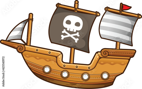 Cute Cartoon Pirate ship. Vector illustration.