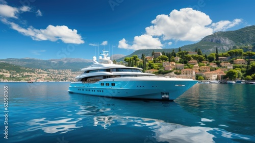 Obraz na płótnie Luxury Super yacht cruiser at sunset