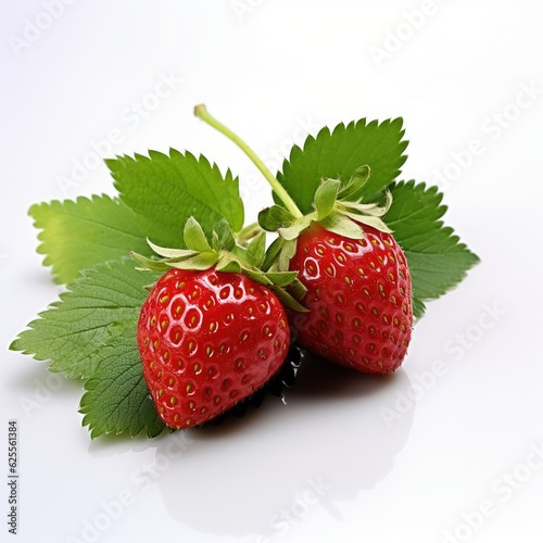 Isolated strawberry berries fruits with leaves isolated on white background,