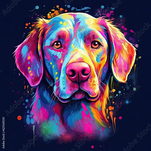 Colorful dog head art, artistic illustration, multicolor paint splash, generative AI