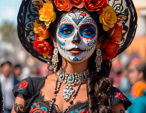 celebrating the day of the dead, with the typical makeup of katrina © JoseLuis