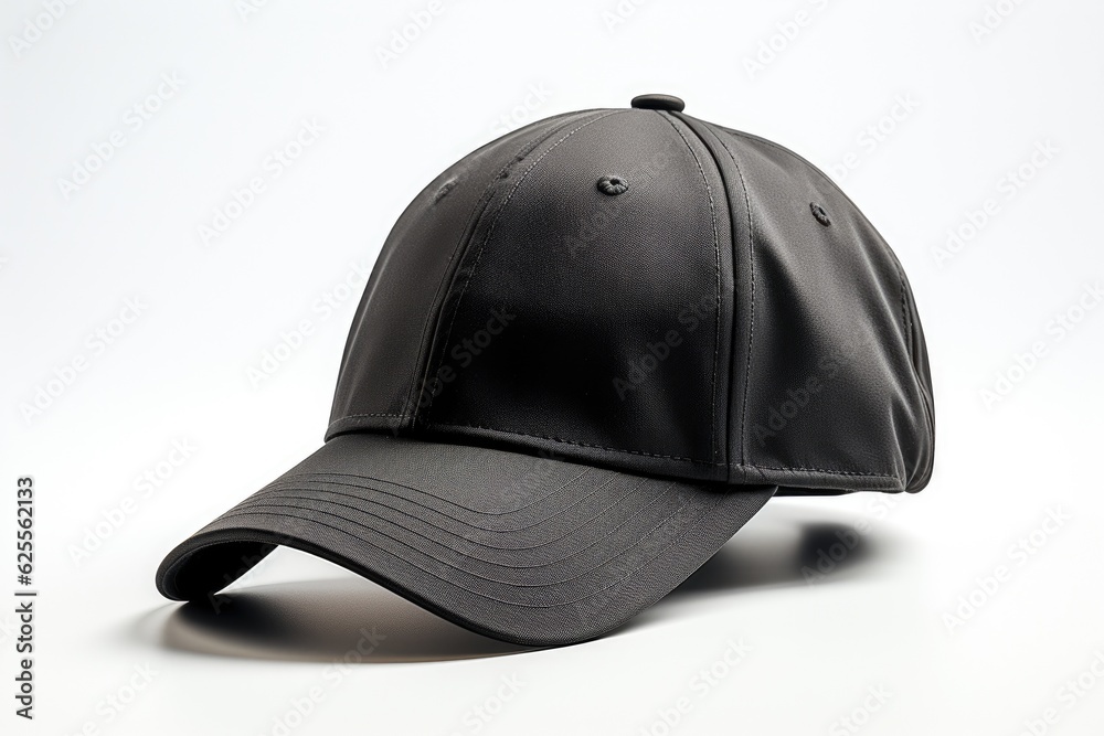 Fototapeta premium A black cap seen from the side for a mockup. White background