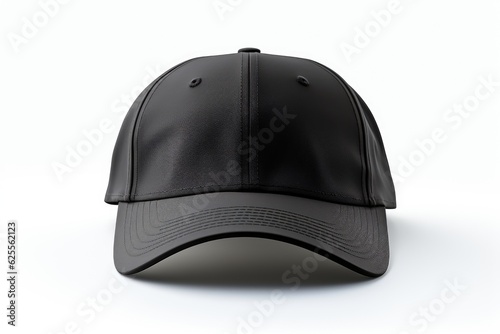 A black cap seen from the front for a mockup. White background