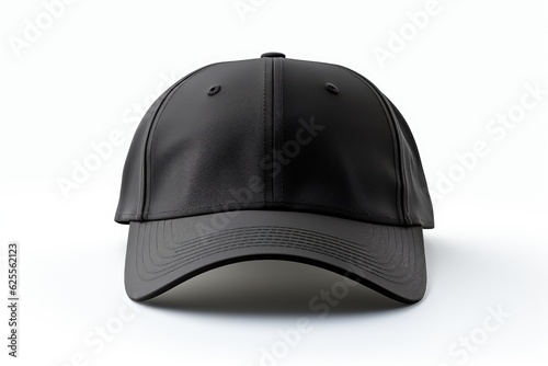 A black cap seen from the front for a mockup. White background photo