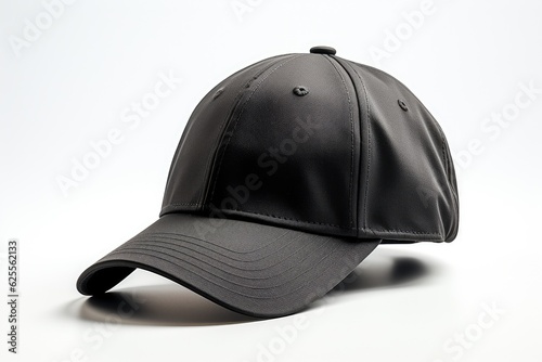 A black cap seen from the side for a mockup. White background