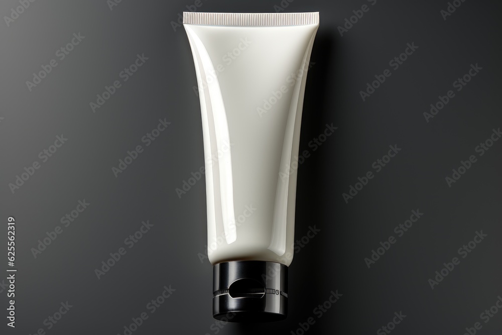 Mockup of a facial cleanser with a plain white design. white plastic tube facial cleanser on the dark background