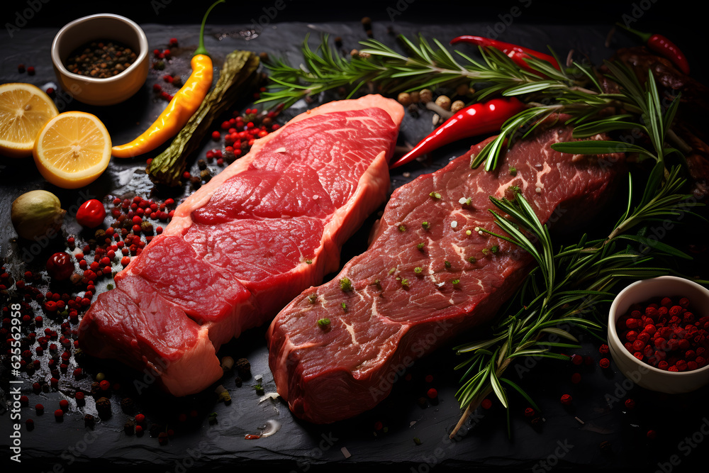Juicy Beef Steaks for Grilling,Fresh and Delicious Meat Cuts-generative ai Juicy Beef Steaks for Grilling,Fresh and Delicious Meat Cuts-generative ai