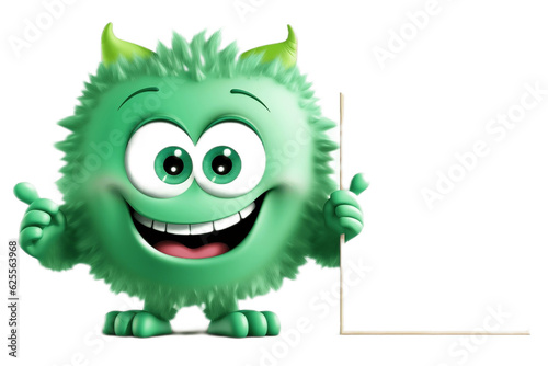 Cute Cartoon Green Monster Character Holding. Generative AI