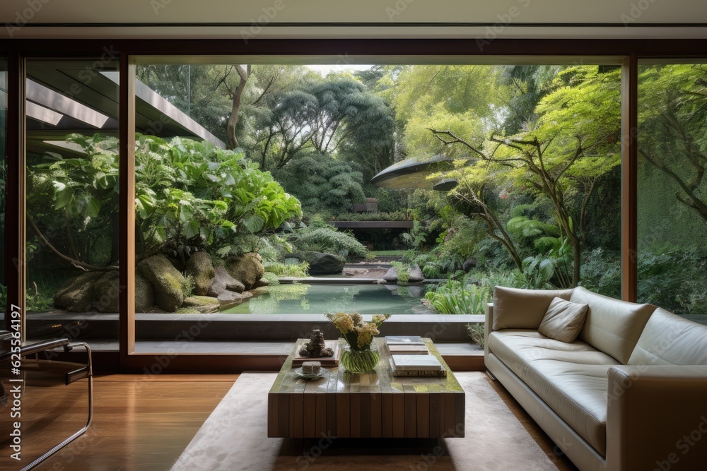Elegant living area with a garden viewing window