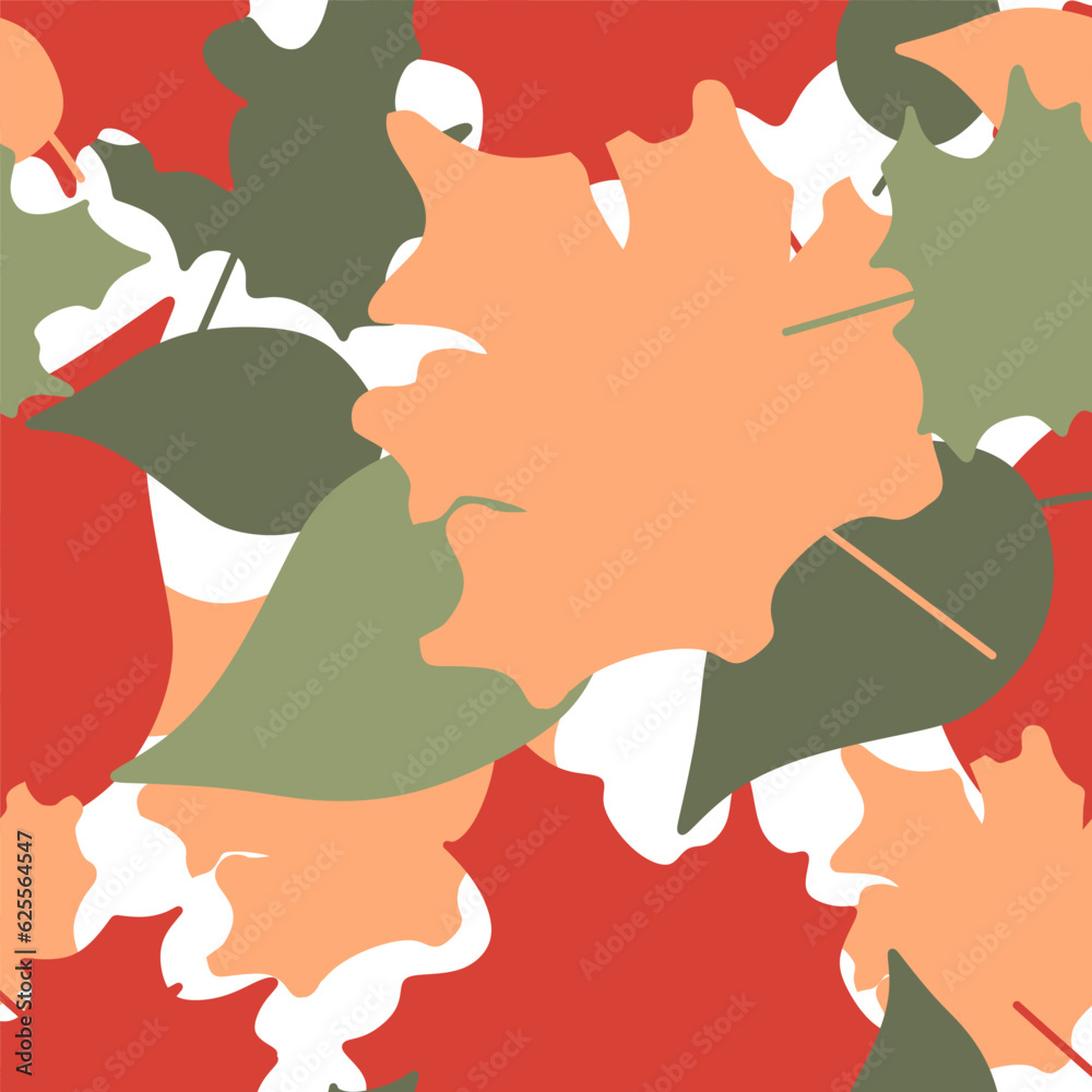 Autumn leaves vector Flat seamless pattern. Endless Color background. Illustration with maple leaf for Printing, Fabric, Wrapping paper, textile, dress, cover and package. Fallen leaves template. 