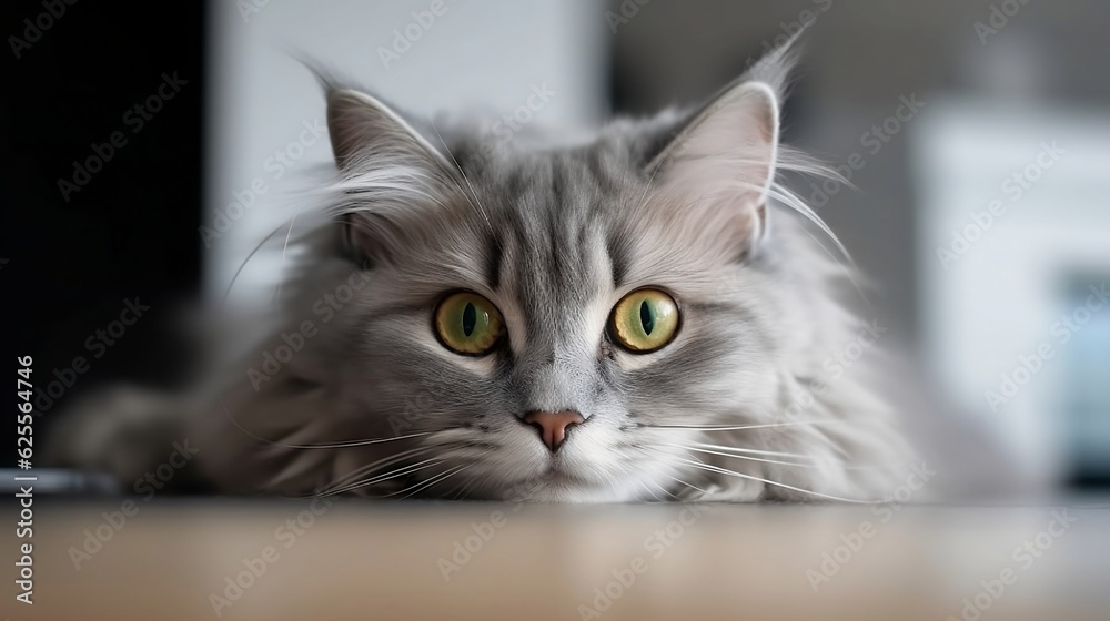 Funny large longhair gray kitten. Generative AI Funny large longhair gray kitten. Generative AI