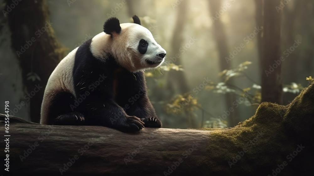 Panda on the tree. Generative AI	