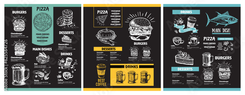 Menu restaurant brochure. Flyer with hand-drawn graphic.