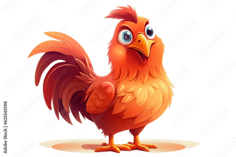 Cute Cartoon Rooster Character Isolated. Generative AI