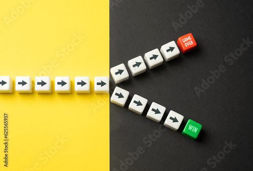 Win or lose depends on the decision at the critical moment. Choosing a further path, alternative options. Fork concept. Life depends on the decisions we make.