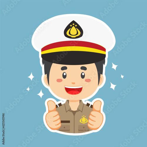 Happy Indonesian Police Character Sticker