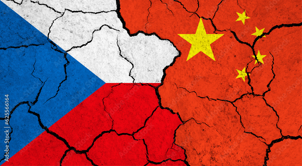 Flags of Czech Republic and China on cracked surface - politics, relationship concept Flags of Czech Republic and China on cracked surface - politics, relationship concept