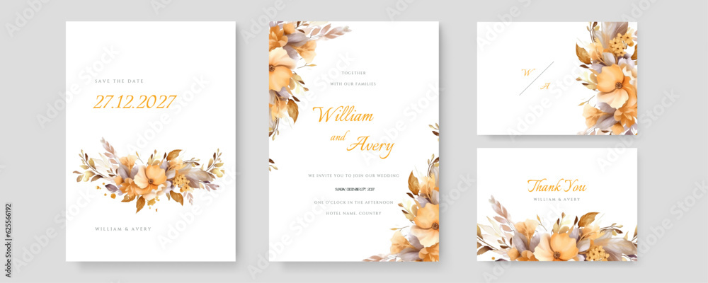 Beautiful vector hand drawn floral wedding invitation card template