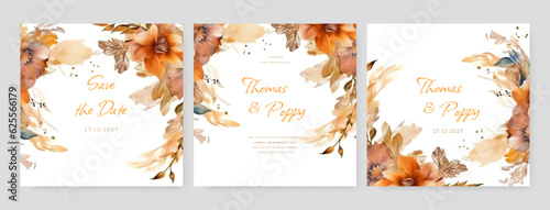 Minimalis Wedding Invitation, save the date, thank you, rsvp card Design template. Vector. winter flower, Rose, silver dollar, olive leaves, Wax flower, Anemone.
