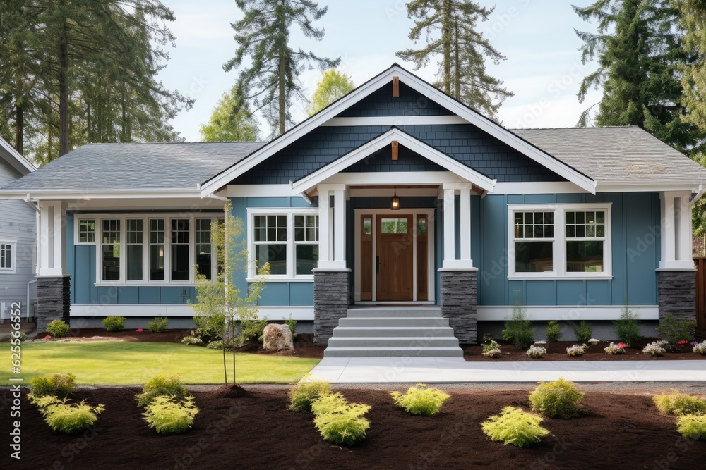 Modern cottage home with durable board siding and a teal door, designed and built by Gray New Construction, exuding charm and an attractive exterior.