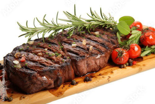 Delectable Grilled Steak with Roasted Tomatoes Isolated on Transparent Background. Generative AI