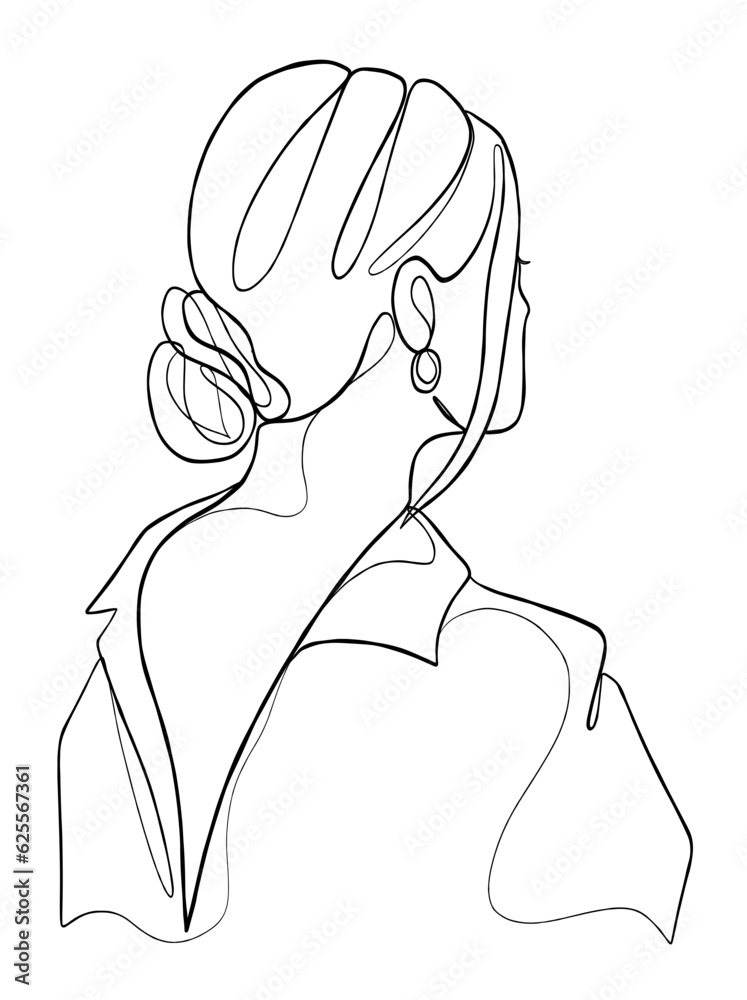 Continuous one line drawing of woman with hair bun. Vector illustration. Continuous one line drawing of woman with hair bun. Vector illustration.