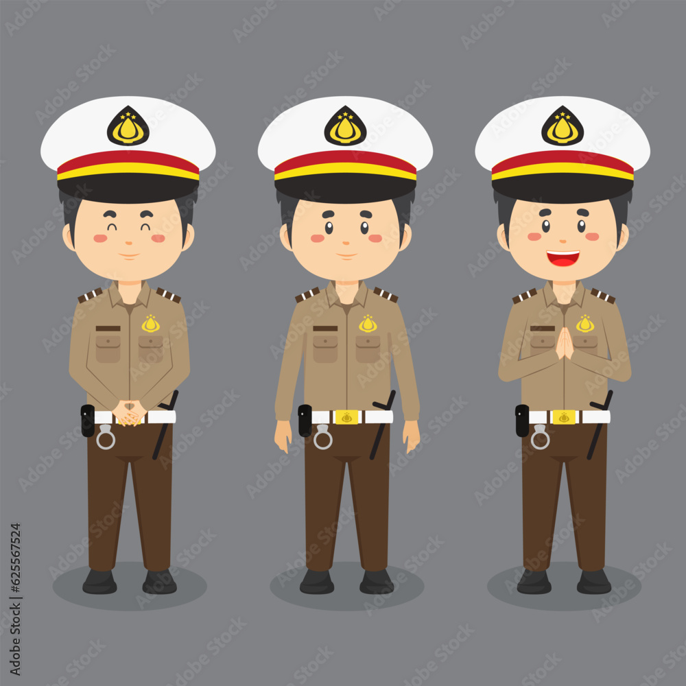 Indonesian Police Character with Various Expression Indonesian Police Character with Various Expression