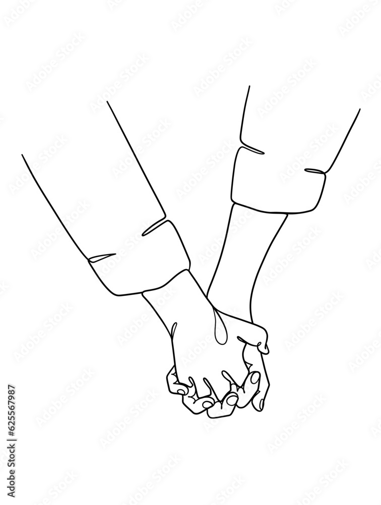 Obraz premium Continuous line drawing of hands couple trendy minimalist illustration. Vector illustration.