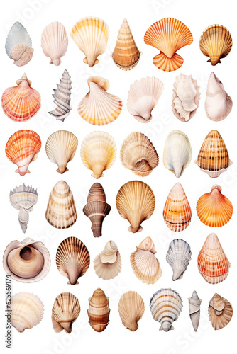 watercolor illustrations of various marine shells made with AI