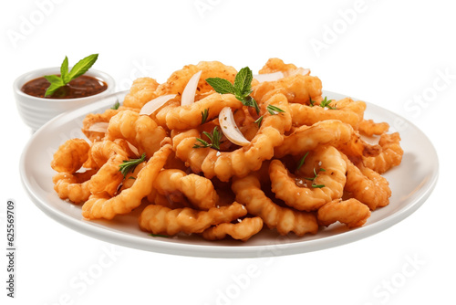 Delectable Plate of Fried Calamari Isolated on Transparent Background. Generative AI