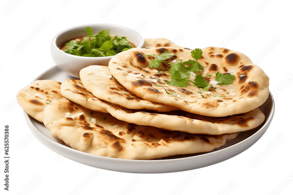 Delicious Plate of Naan Flatbread Isolated. Generative AI