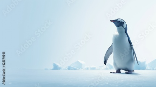 Penguin standing in front of a blue background with text space can use for advertising  ads  branding