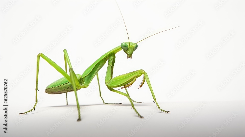 Praying mantis on white background with text space can use for advertising, ads, branding Praying mantis on white background with text space can use for advertising, ads, branding