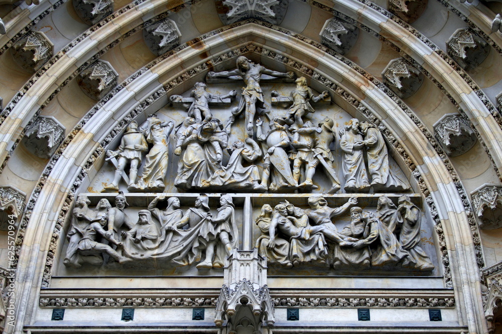 Prague, Czech Republic - 04.06.2013. Bas-relief on the Gothic Cathedral of St. Vitus