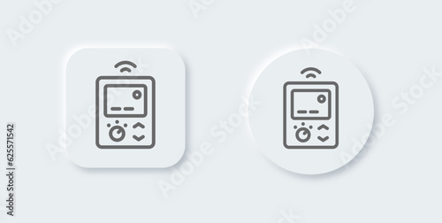 Thermostat line icon in neomorphic design style. Temperature technology signs vector illustration.
