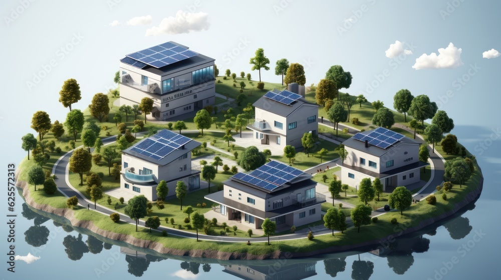 Eco Friendly Community. Environmental and green urban society. Wind Turbines. Sustainable community . Renewable energy transition concept. Made With Generative AI. 