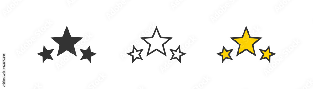 Three stars quality icon isolated on light background. Prize symbol. Achivement, top, golden star shape, succes, rating. Flat design for web UI. Vector illustration. Three stars quality icon isolated on light background. Prize symbol. Achivement, top, golden star shape, succes, rating. Flat design for web UI. Vector illustration.