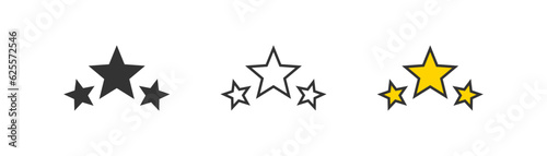 Three stars quality icon isolated on light background. Prize symbol. Achivement, top, golden star shape, succes, rating. Flat design for web UI. Vector illustration.