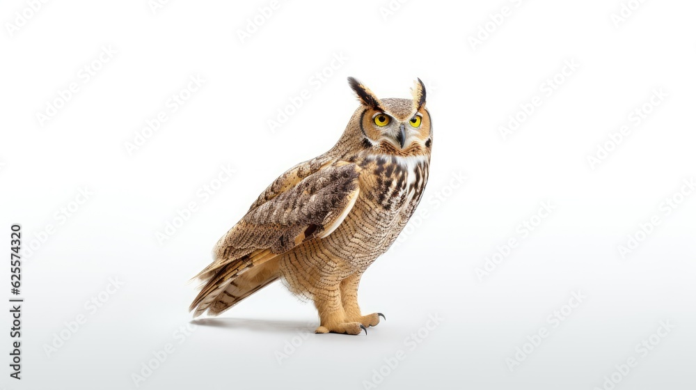 Owl isolated on a white background with text space can use for advertising, ads, branding Owl isolated on a white background with text space can use for advertising, ads, branding