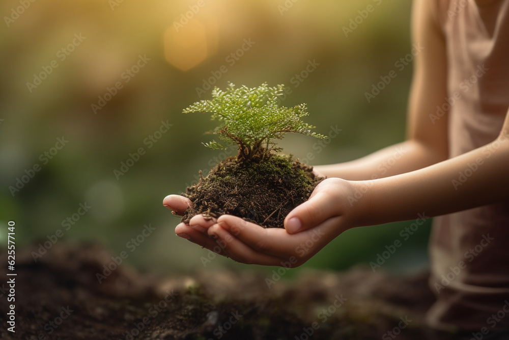 Fototapeta premium Volunteer holding plants on hand