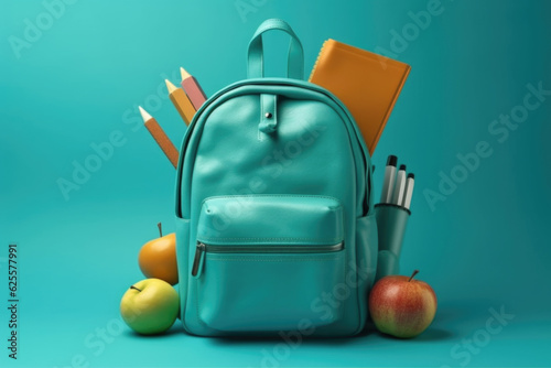 Kids Backpack on background. For stationery. Primary School or kindergarten. Ai generated.
