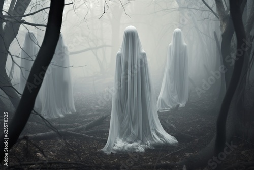 Surreal ghostly apparition  creating a mysterious and haunted Halloween vision surreal photography. Generative AI