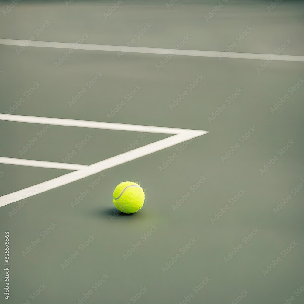 Active Tennis Game on Green Court with green Ball, generative ai.