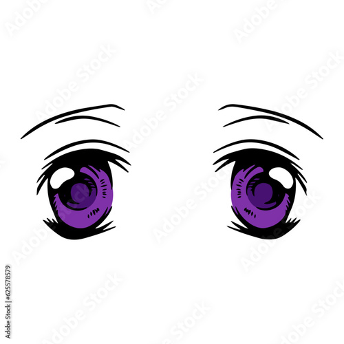 Anime girl eyes isolated vector. Purple anime eyes.