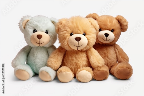 A set of 3 cutout stuffed animal toys isolated on a transparent background, Generative Ai © rzrstudio